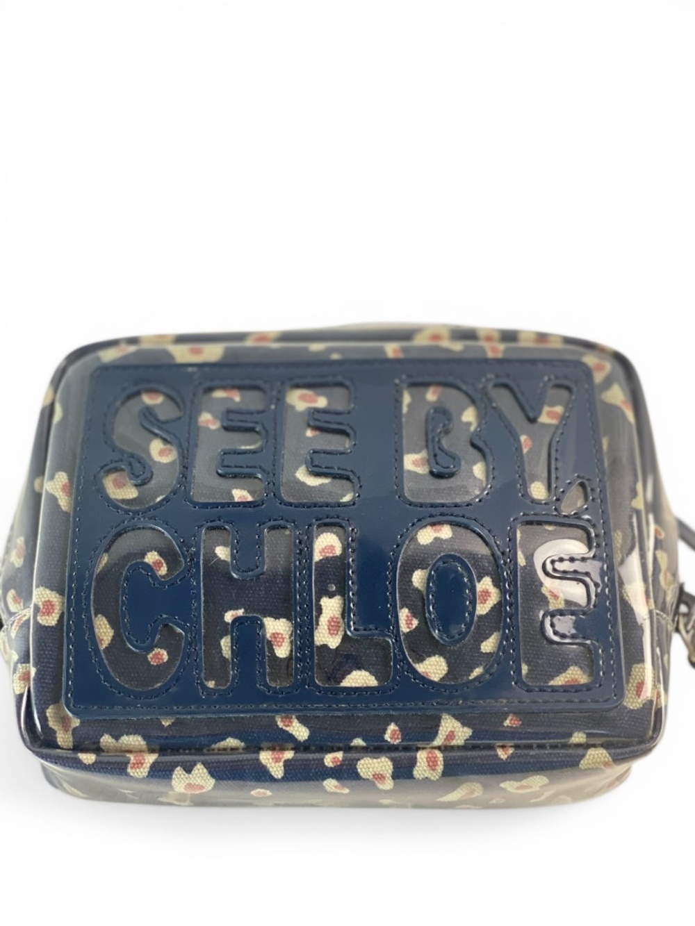 See by Chloe Cosmetic Pouch Clutch Bag Navy Blue Abstract Leopard Print PVC - Picture 10 of 10